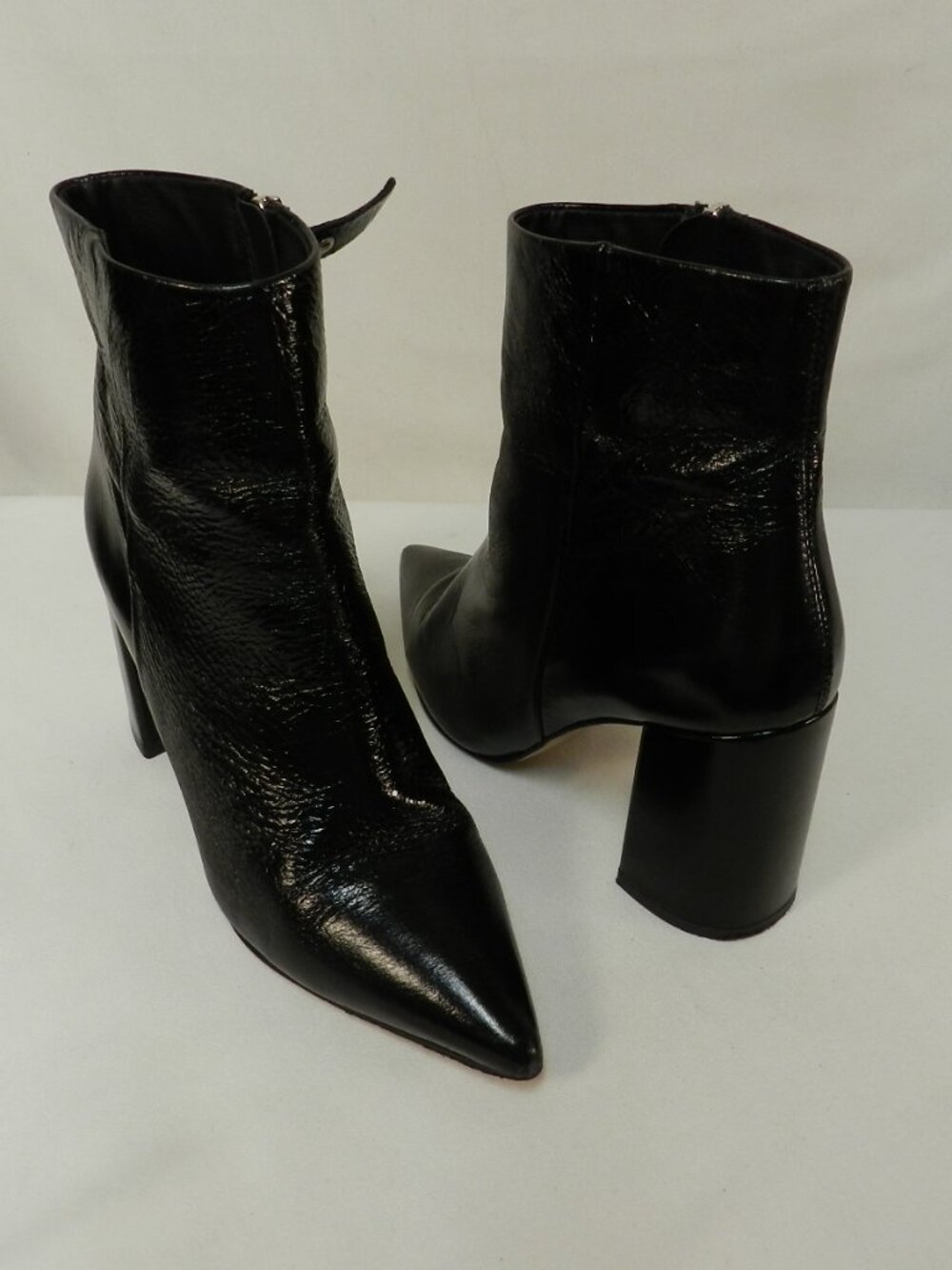 Barneys New York Patent Leather zip ankle boots booties pumps Italy Size 37 US 7